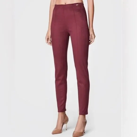 GUESS Women's Maya Faux Suede Leggings pants size L Bordeaux - Picture 1 of 15